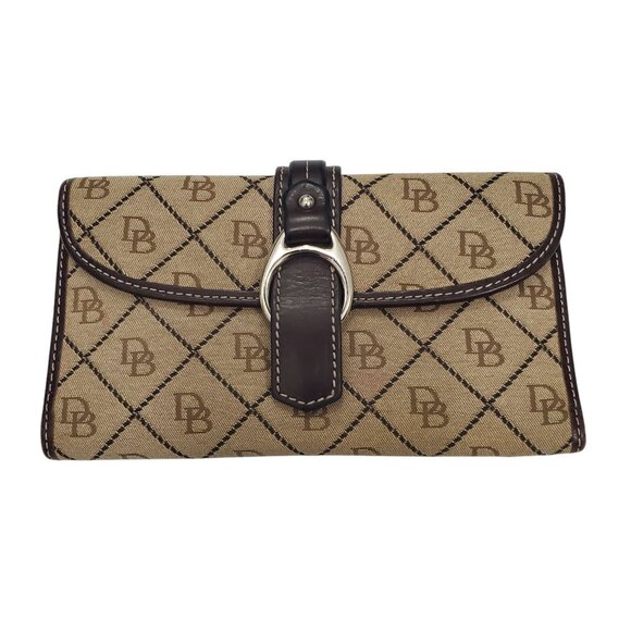 Dooney & Bourke‎ Vintage Brown Signature Fabric Leather Classic Tri-Fold Wallet - Picture 1 of 8